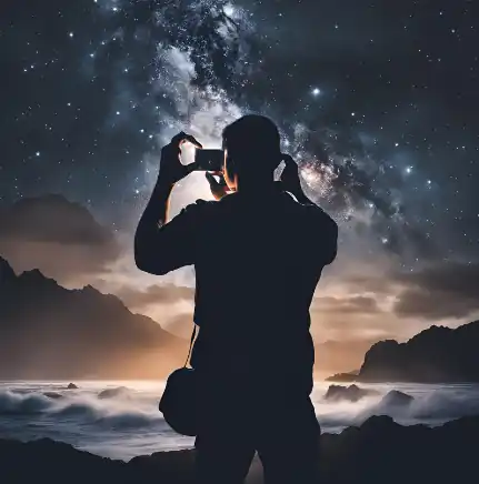 man holding cell phone imaging the milky way